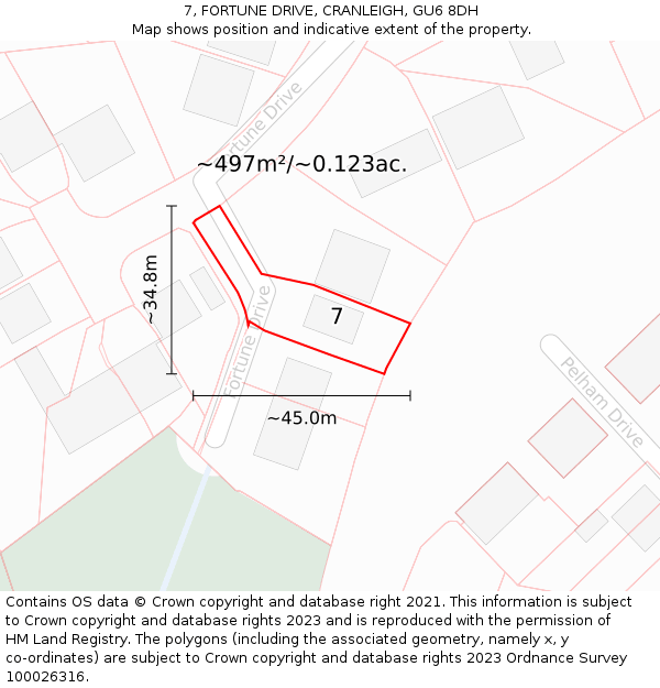 7, FORTUNE DRIVE, CRANLEIGH, GU6 8DH: Plot and title map