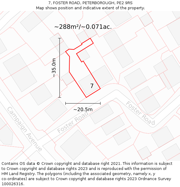 7, FOSTER ROAD, PETERBOROUGH, PE2 9RS: Plot and title map