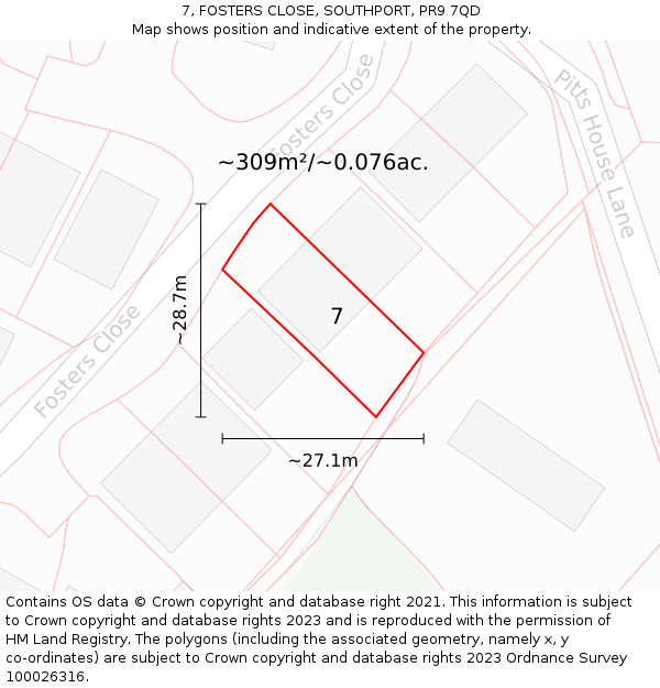 7, FOSTERS CLOSE, SOUTHPORT, PR9 7QD: Plot and title map