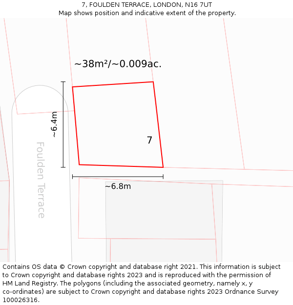 7, FOULDEN TERRACE, LONDON, N16 7UT: Plot and title map