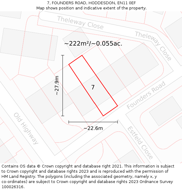 7, FOUNDERS ROAD, HODDESDON, EN11 0EF: Plot and title map