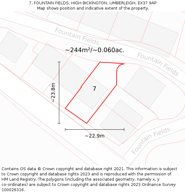 7, FOUNTAIN FIELDS, HIGH BICKINGTON, UMBERLEIGH, EX37 9AP: Plot and title map