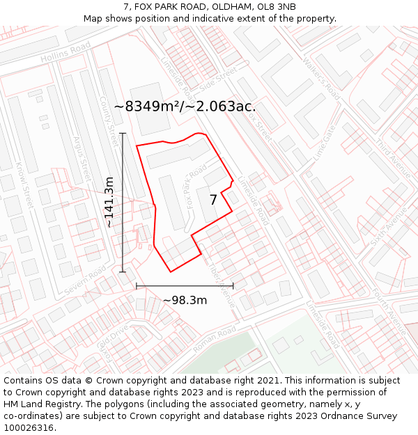 7, FOX PARK ROAD, OLDHAM, OL8 3NB: Plot and title map