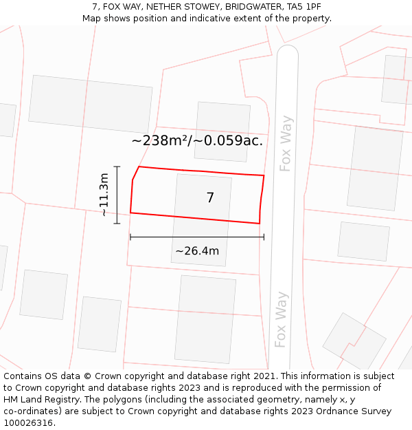 7, FOX WAY, NETHER STOWEY, BRIDGWATER, TA5 1PF: Plot and title map