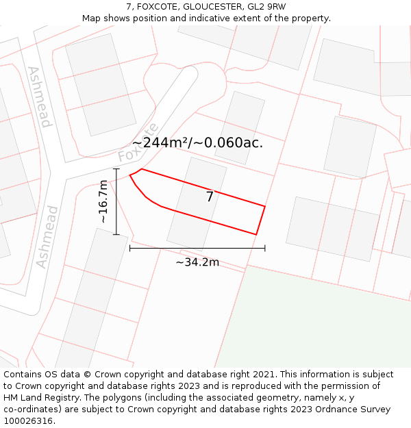 7, FOXCOTE, GLOUCESTER, GL2 9RW: Plot and title map