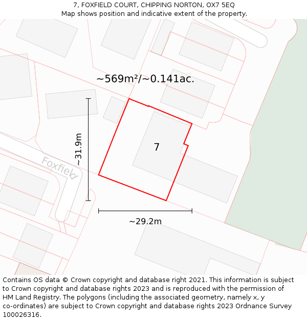 7, FOXFIELD COURT, CHIPPING NORTON, OX7 5EQ: Plot and title map