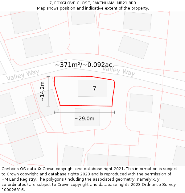 7, FOXGLOVE CLOSE, FAKENHAM, NR21 8PR: Plot and title map