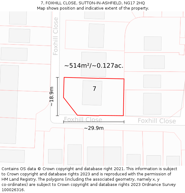 7, FOXHILL CLOSE, SUTTON-IN-ASHFIELD, NG17 2HQ: Plot and title map