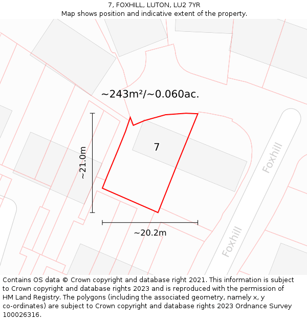 7, FOXHILL, LUTON, LU2 7YR: Plot and title map