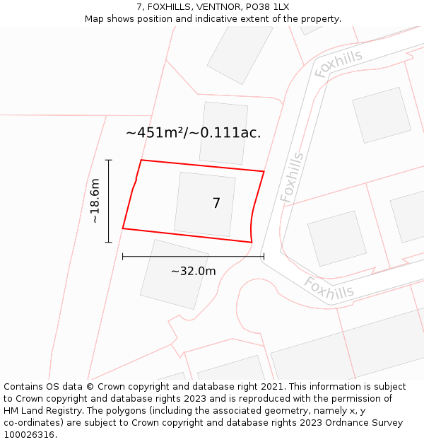 7, FOXHILLS, VENTNOR, PO38 1LX: Plot and title map