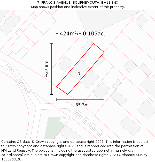 7, FRANCIS AVENUE, BOURNEMOUTH, BH11 8NX: Plot and title map