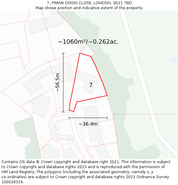 7, FRANK DIXON CLOSE, LONDON, SE21 7BD: Plot and title map