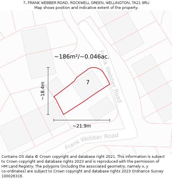 7, FRANK WEBBER ROAD, ROCKWELL GREEN, WELLINGTON, TA21 9RU: Plot and title map