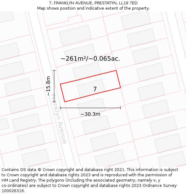 7, FRANKLYN AVENUE, PRESTATYN, LL19 7ED: Plot and title map