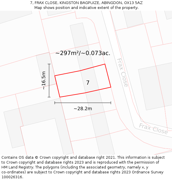 7, FRAX CLOSE, KINGSTON BAGPUIZE, ABINGDON, OX13 5AZ: Plot and title map