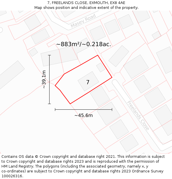 7, FREELANDS CLOSE, EXMOUTH, EX8 4AE: Plot and title map