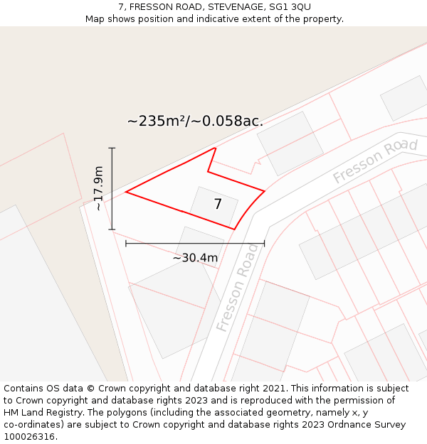 7, FRESSON ROAD, STEVENAGE, SG1 3QU: Plot and title map