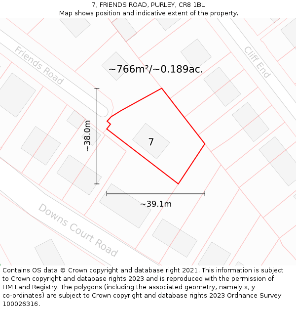 7, FRIENDS ROAD, PURLEY, CR8 1BL: Plot and title map