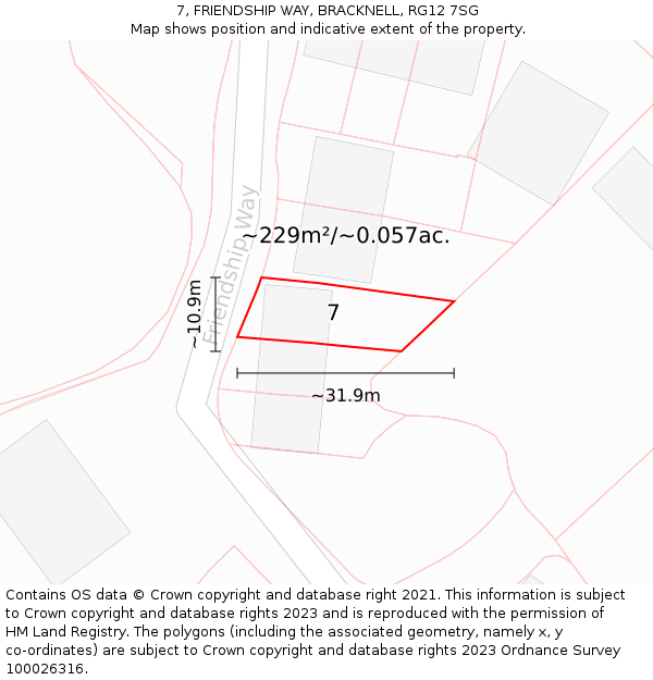 7, FRIENDSHIP WAY, BRACKNELL, RG12 7SG: Plot and title map