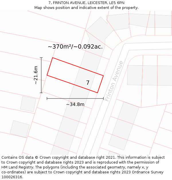 7, FRINTON AVENUE, LEICESTER, LE5 6PN: Plot and title map