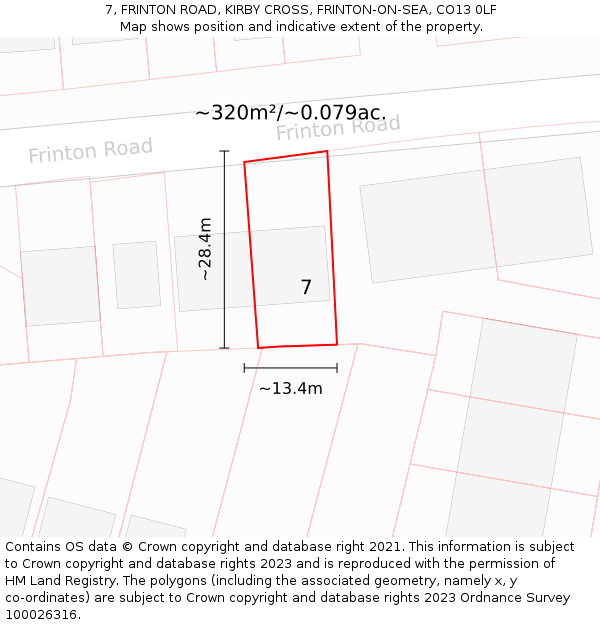 7, FRINTON ROAD, KIRBY CROSS, FRINTON-ON-SEA, CO13 0LF: Plot and title map