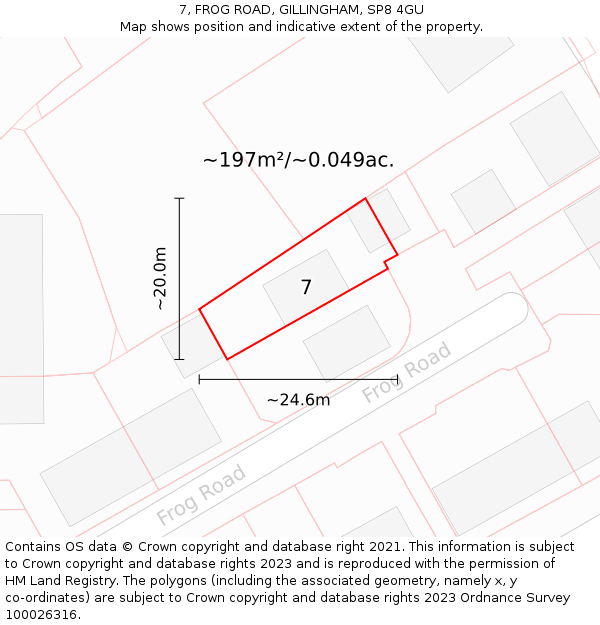 7, FROG ROAD, GILLINGHAM, SP8 4GU: Plot and title map