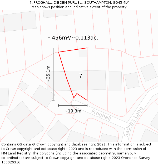 7, FROGHALL, DIBDEN PURLIEU, SOUTHAMPTON, SO45 4LY: Plot and title map