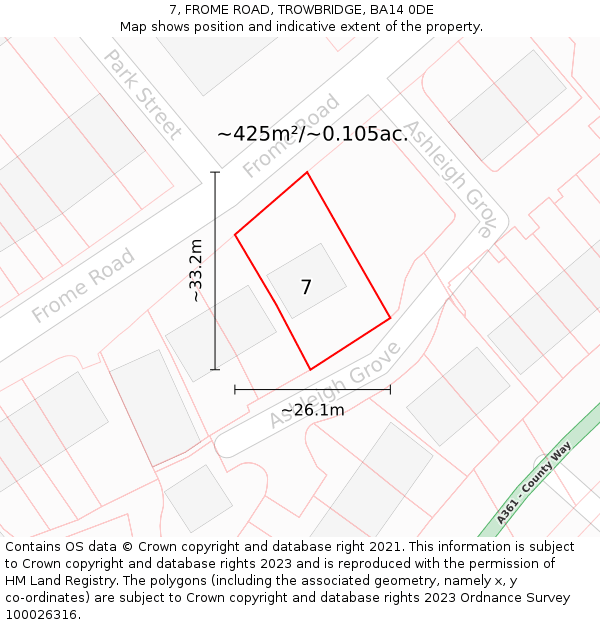 7, FROME ROAD, TROWBRIDGE, BA14 0DE: Plot and title map