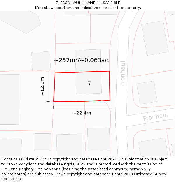 7, FRONHAUL, LLANELLI, SA14 8LF: Plot and title map