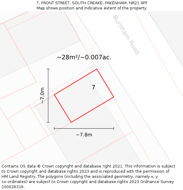 7, FRONT STREET, SOUTH CREAKE, FAKENHAM, NR21 9PF: Plot and title map