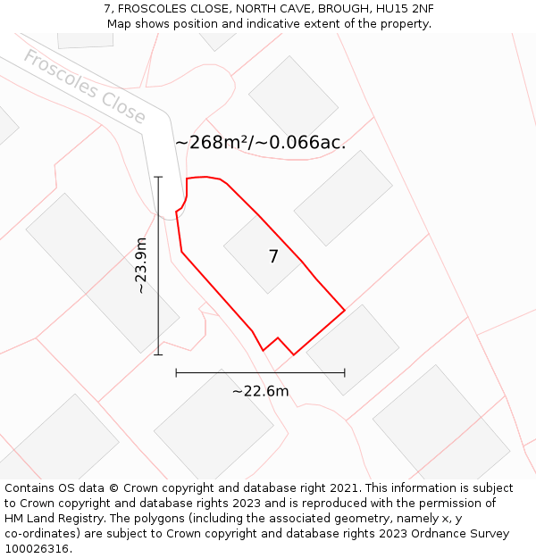 7, FROSCOLES CLOSE, NORTH CAVE, BROUGH, HU15 2NF: Plot and title map