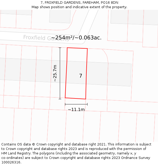 7, FROXFIELD GARDENS, FAREHAM, PO16 8DN: Plot and title map