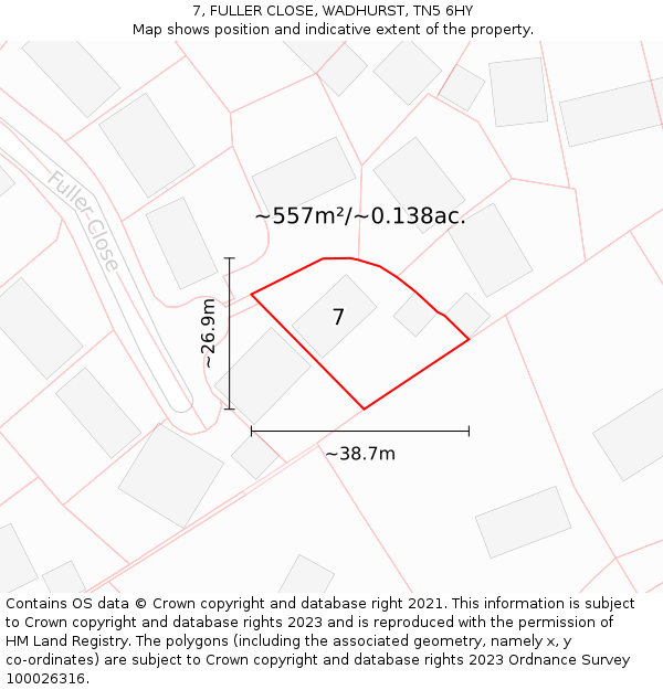 7, FULLER CLOSE, WADHURST, TN5 6HY: Plot and title map