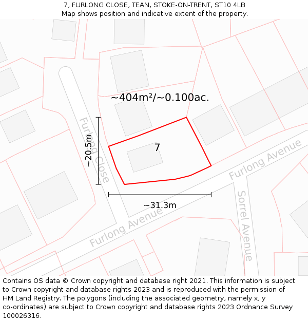 7, FURLONG CLOSE, TEAN, STOKE-ON-TRENT, ST10 4LB: Plot and title map