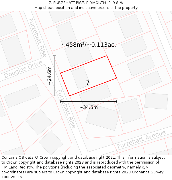 7, FURZEHATT RISE, PLYMOUTH, PL9 8LW: Plot and title map