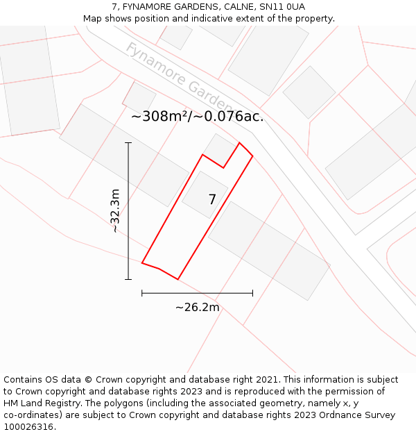 7, FYNAMORE GARDENS, CALNE, SN11 0UA: Plot and title map