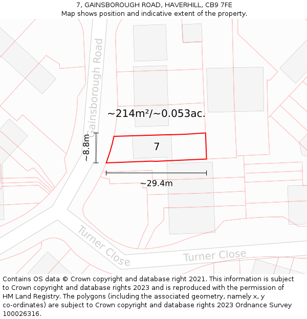 7, GAINSBOROUGH ROAD, HAVERHILL, CB9 7FE: Plot and title map