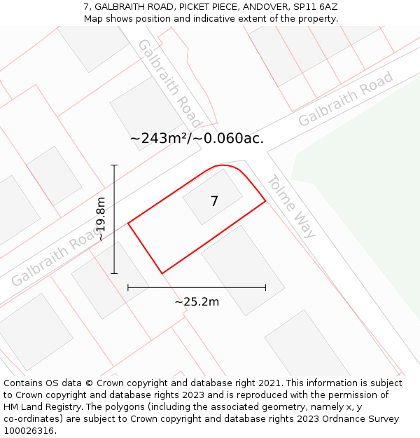 7, GALBRAITH ROAD, PICKET PIECE, ANDOVER, SP11 6AZ: Plot and title map