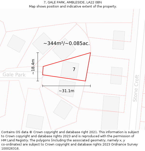 7, GALE PARK, AMBLESIDE, LA22 0BN: Plot and title map
