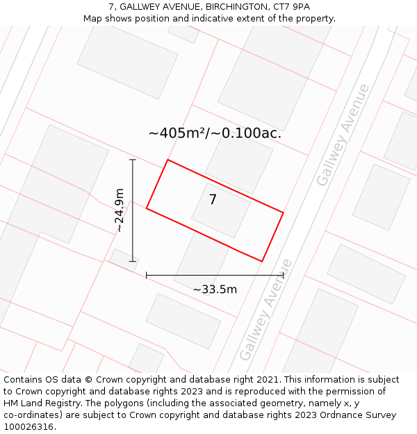 7, GALLWEY AVENUE, BIRCHINGTON, CT7 9PA: Plot and title map