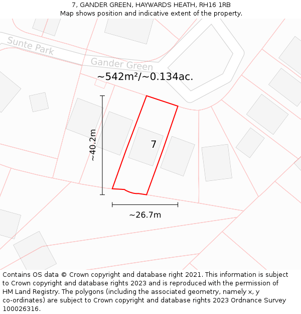 7, GANDER GREEN, HAYWARDS HEATH, RH16 1RB: Plot and title map