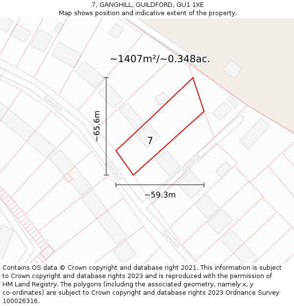 7, GANGHILL, GUILDFORD, GU1 1XE: Plot and title map