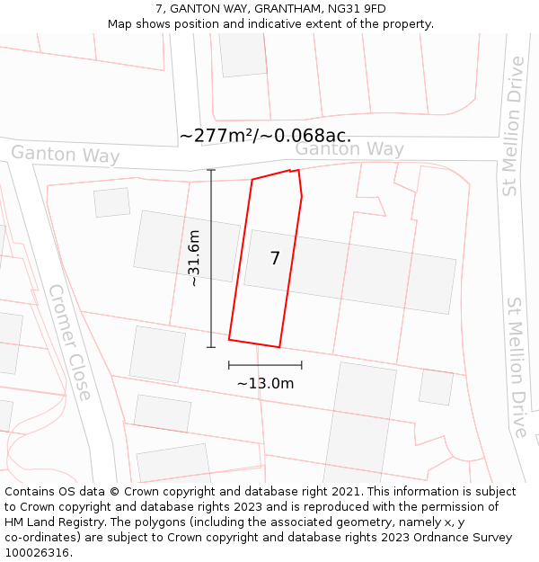 7, GANTON WAY, GRANTHAM, NG31 9FD: Plot and title map