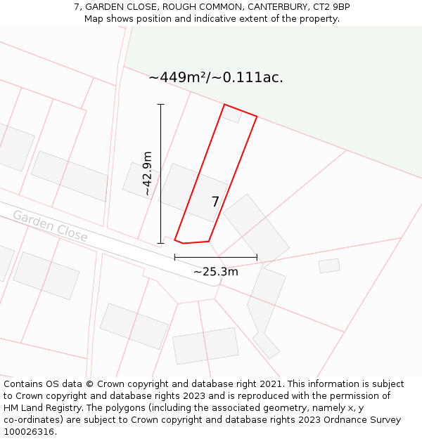 7, GARDEN CLOSE, ROUGH COMMON, CANTERBURY, CT2 9BP: Plot and title map