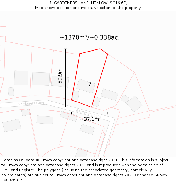 7, GARDENERS LANE, HENLOW, SG16 6DJ: Plot and title map