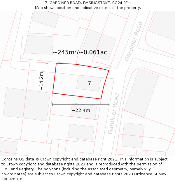 7, GARDINER ROAD, BASINGSTOKE, RG24 9FH: Plot and title map