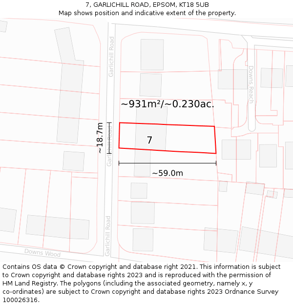 7, GARLICHILL ROAD, EPSOM, KT18 5UB: Plot and title map