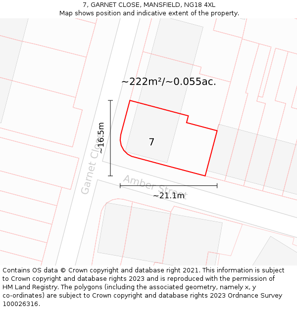 7, GARNET CLOSE, MANSFIELD, NG18 4XL: Plot and title map