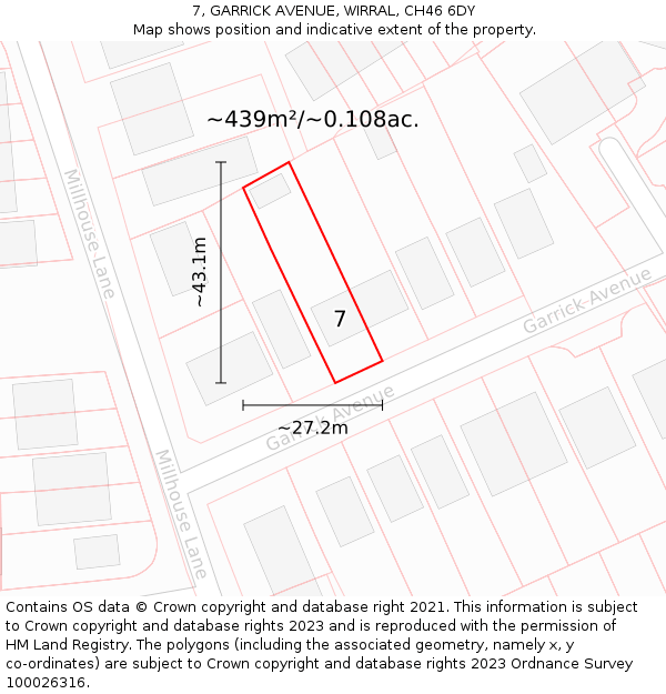 7, GARRICK AVENUE, WIRRAL, CH46 6DY: Plot and title map