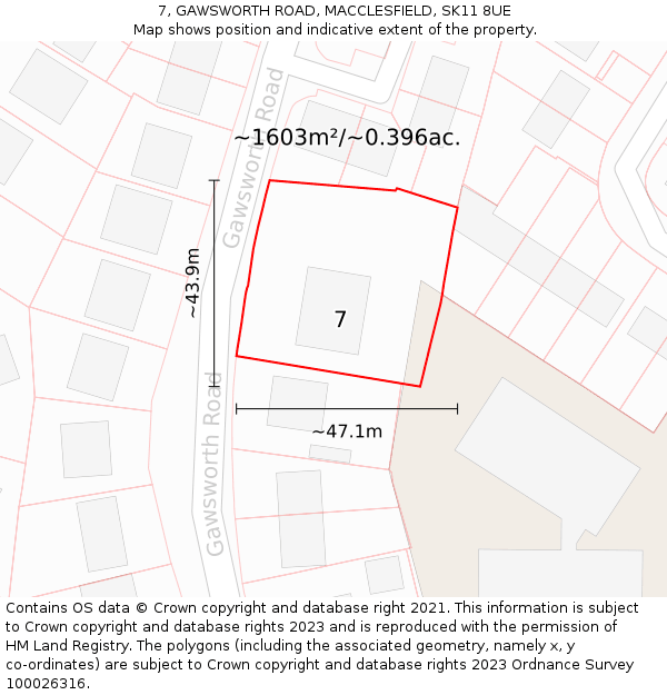 7, GAWSWORTH ROAD, MACCLESFIELD, SK11 8UE: Plot and title map